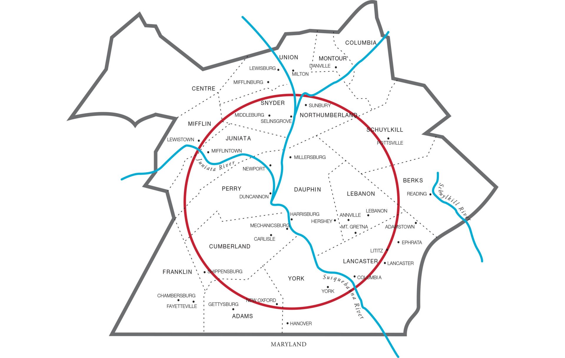 Coverage map of WITF 89.5