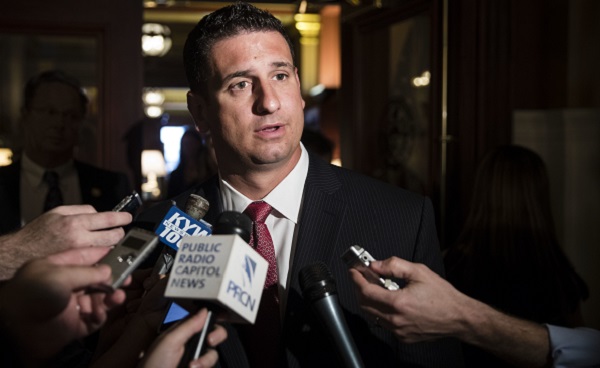 FILE PHOTO: State House Majority Leader Dave Reed, R-Indiana speaks with members of the media at the Capitol in Harrisburg. (AP Photo/Matt Rourke)