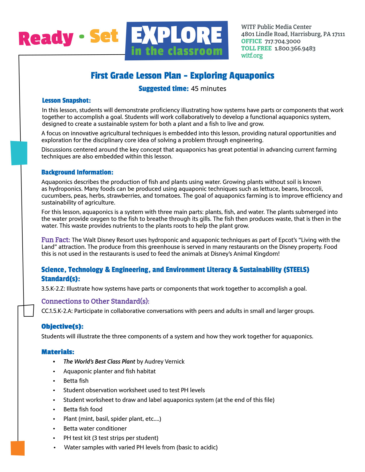 First Grade Lesson Plan - Exploring Aquaponics