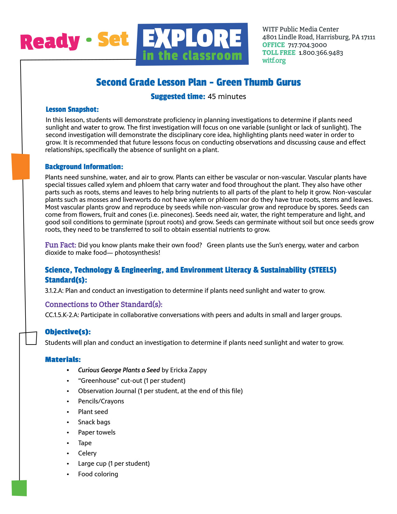 Second Grade Lesson Plan - Green Thumb Gurus