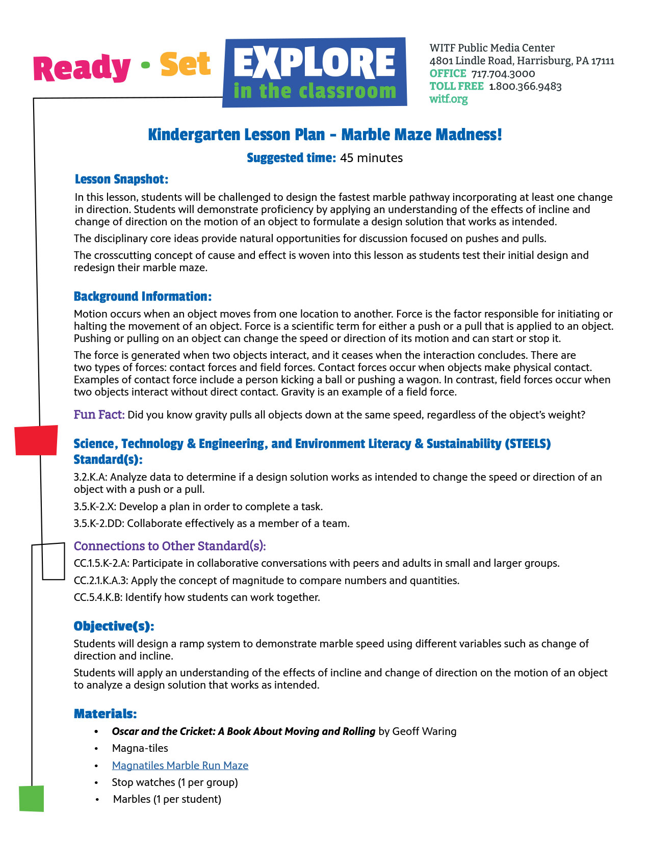 Kindergarten Lesson Plan - Marble Maze Madness!