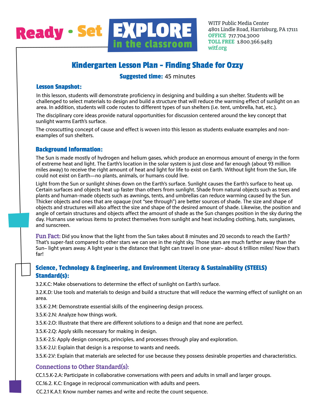 Kindergarten Lesson Plan - Finding Shade for Ozzy