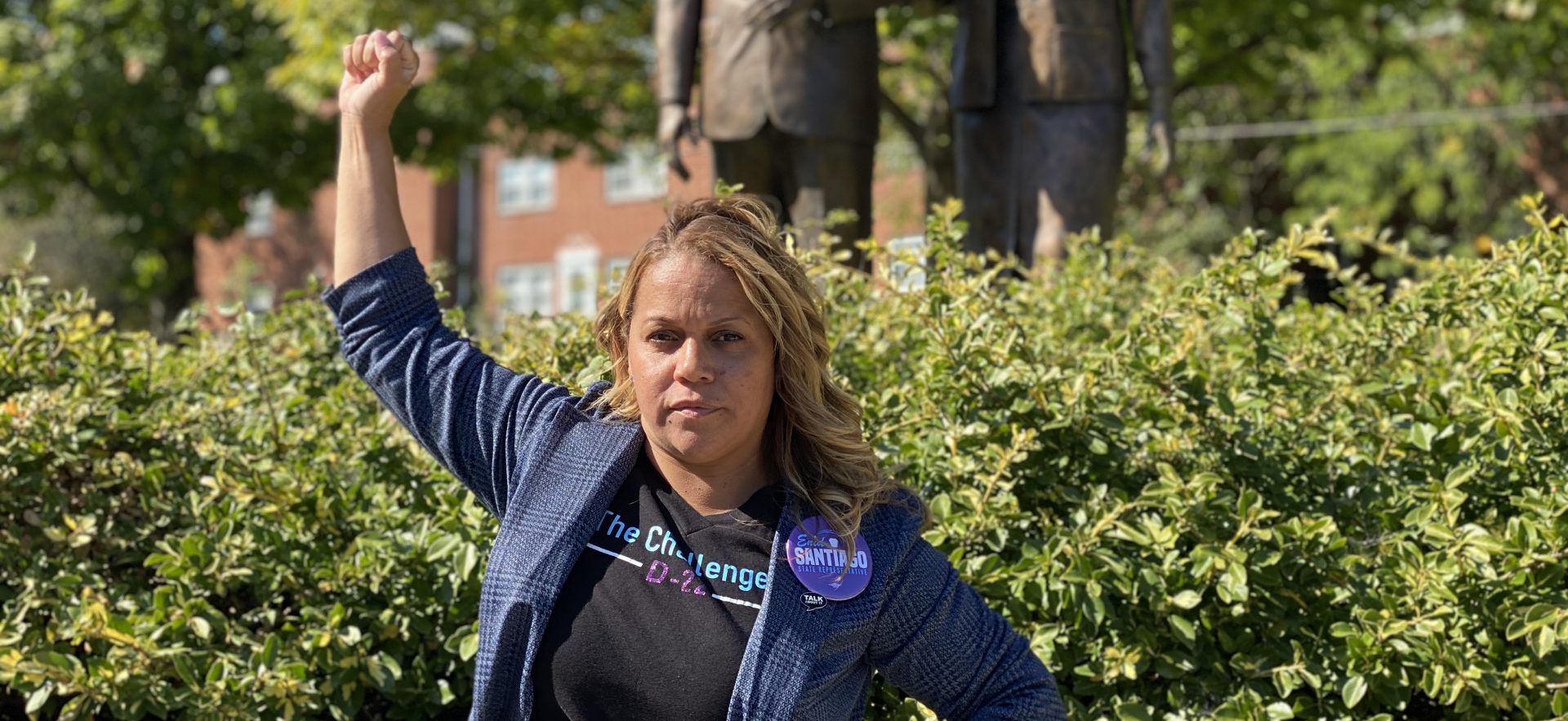 Woman raising her fist.