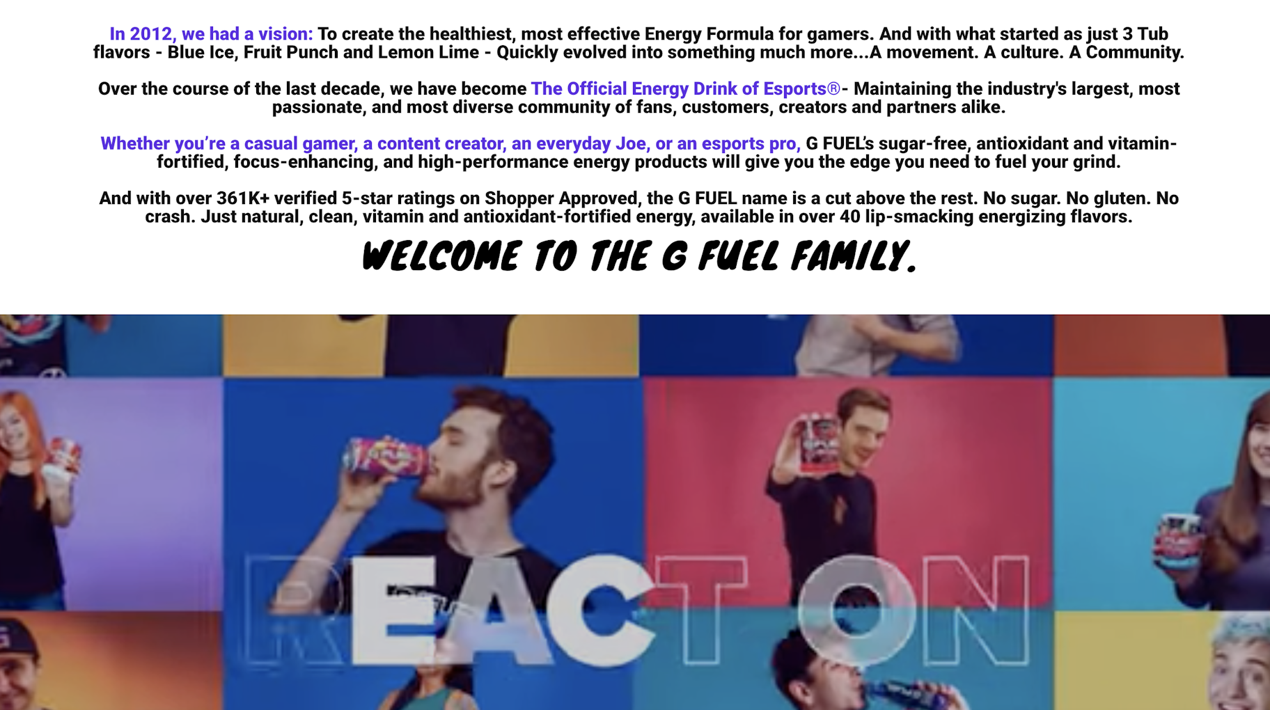 G FUEL about us page